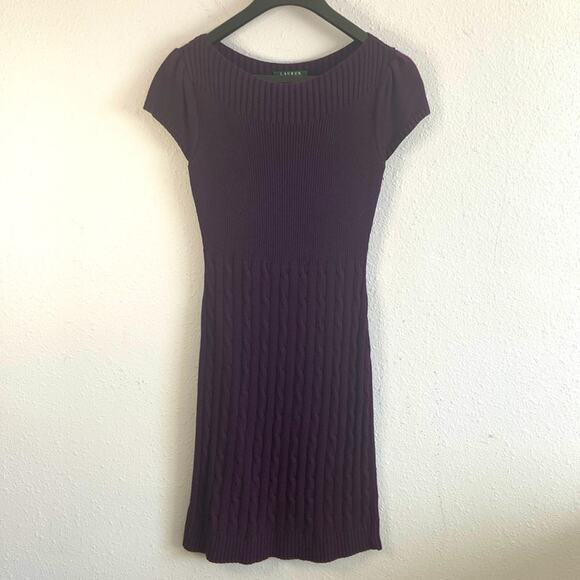Lauren by Ralph Lauren Women Purple Cashmere Blend Cable Knit Dress Size MP